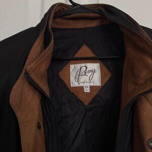 Remy Leather Jacket Size 46 Black & Brown Soft Made In The USA Collar Vintage